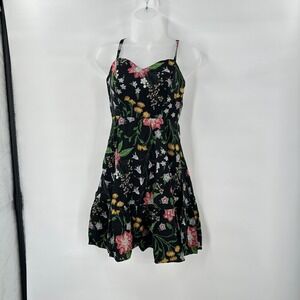 Boho Cottagecore Floral Mini Dress Small Smocked Babydoll Sundress Fall Layering